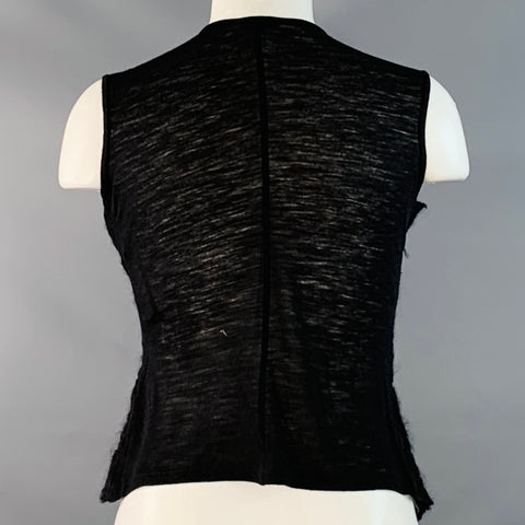 MORGANE LE FAY Size M Black Wool Blend Felted Floral Rosettes Sleeveless Casual Top