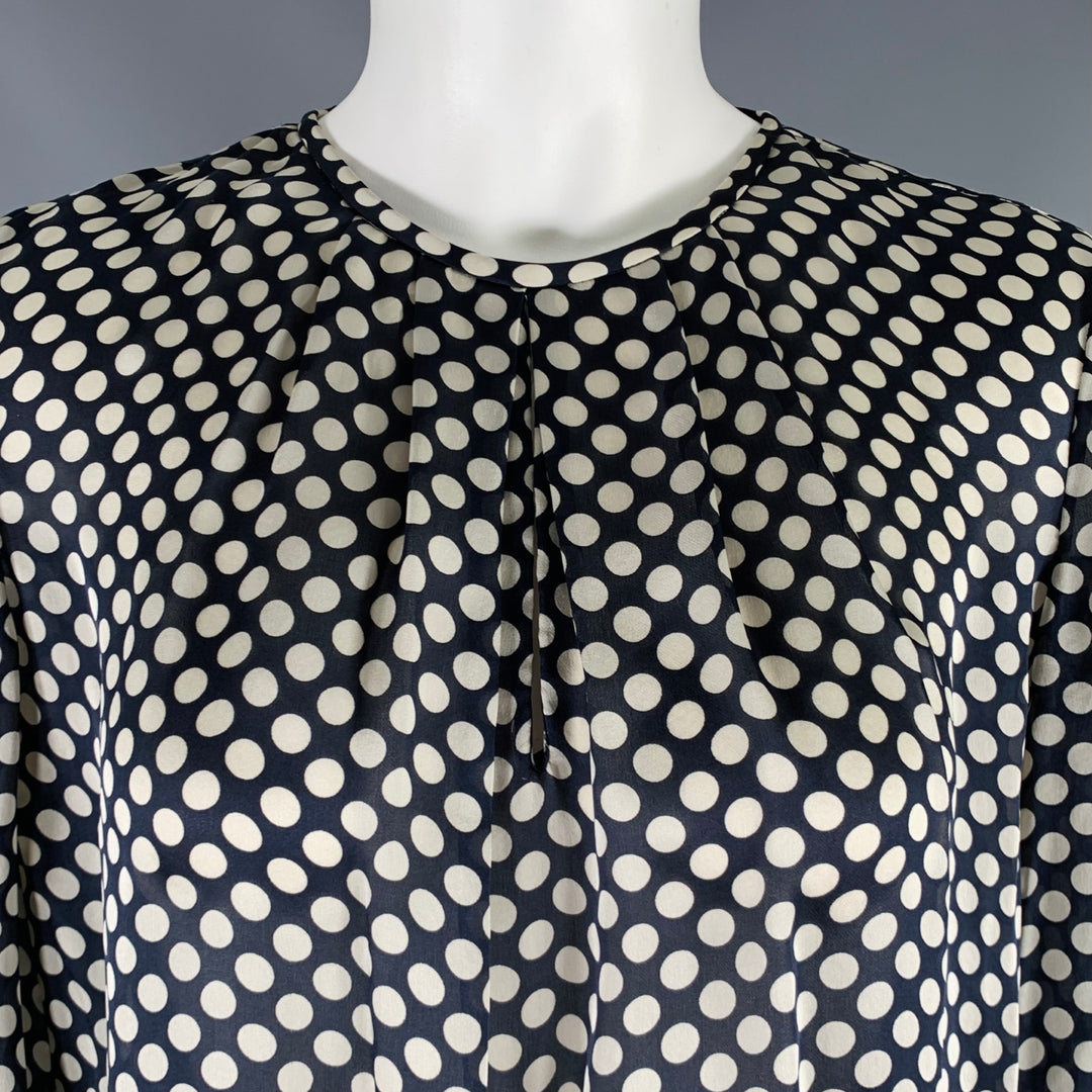 CAROLINA HERRERA Size 8 Black Ivory Silk Polka Dot Pop Over Blouse