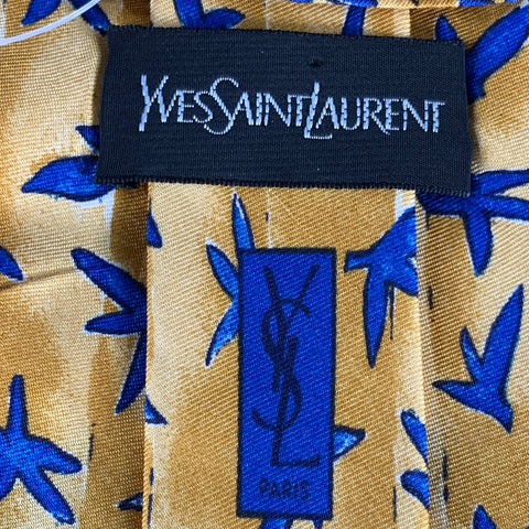YVES SAINT LAURENT Yellow Blue Stars Silk Tie