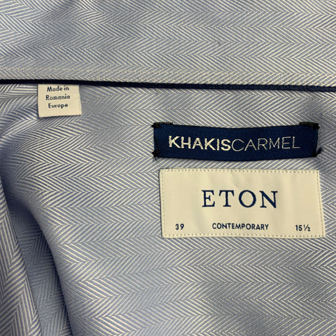 ETON Size S Blue Herringbone Cotton Curved Cutaway Long Sleeve Shirt