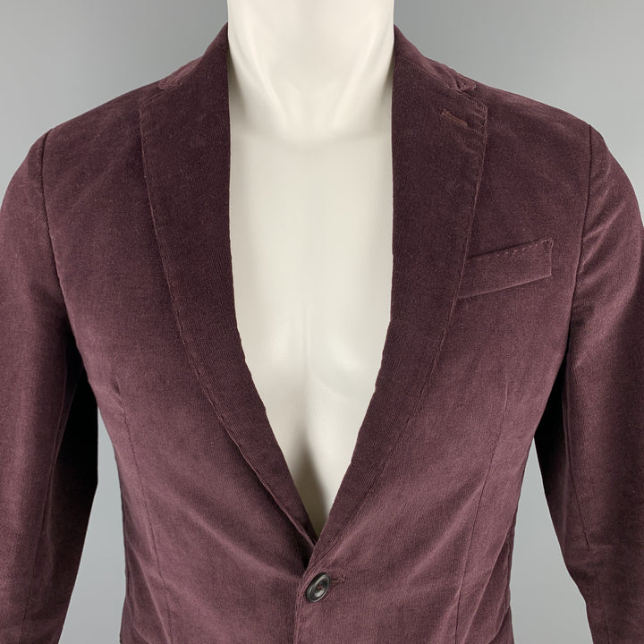 MESSAGERIE Burgundy Size 36 Cotton / Elastane Corduroy Notch Lapel Sport Coat