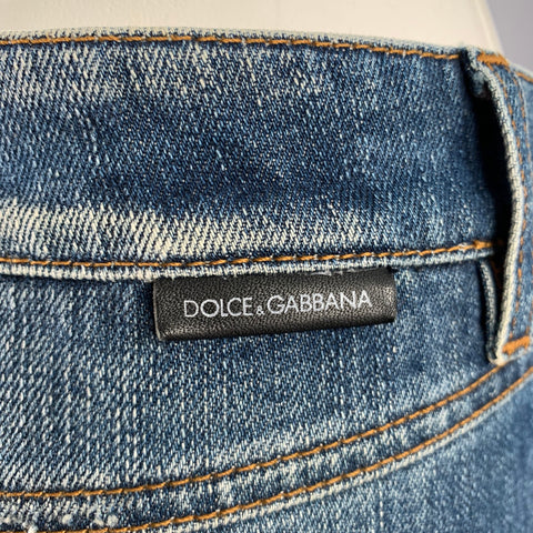 DOLCE & GABBANA Size M Blue Cotton Distressed Cropped Jeans