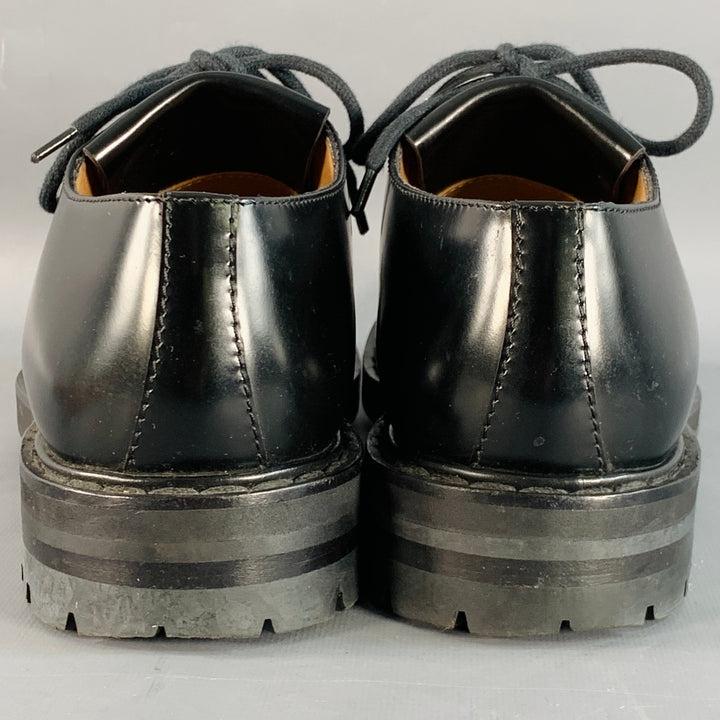 ALEXANDER MCQUEEN Size 10 Black Leather Fringed Tread Sole Lace-Up Shoes