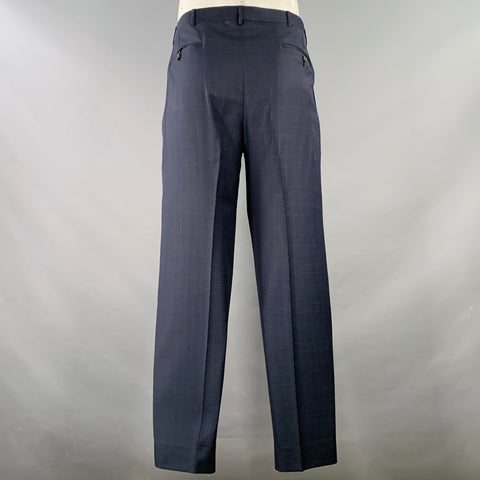POLO by RALPH LAUREN Size 46 Navy Blue Window Pane Virgin Wool Suit