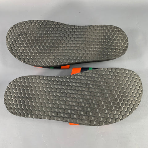 RALPH LAUREN Size 8 Black Orange Green Stripe Leather Slide Sandals