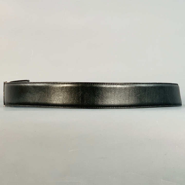 TOM FORD Size 38 Black Silver Monogram Leather T Belt