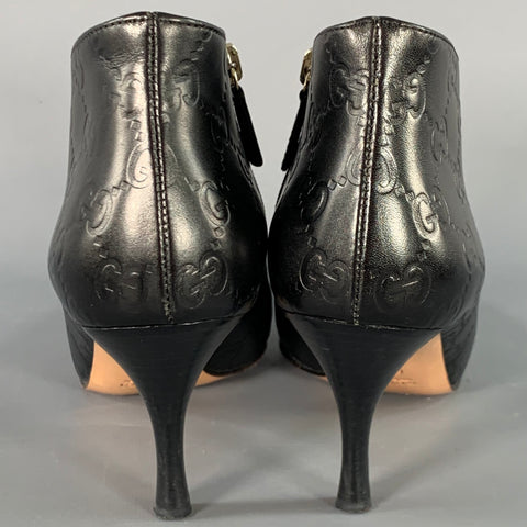GUCCI Size 6 Guccissima Black Leather Embossed Monogram Side Zipper Boots