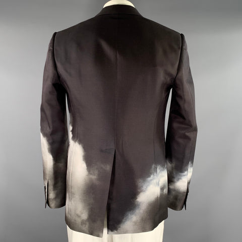 ALEXANDER MCQUEEN Chest Size 42 Black White & Grey Clouds Wool silk Sport Coat
