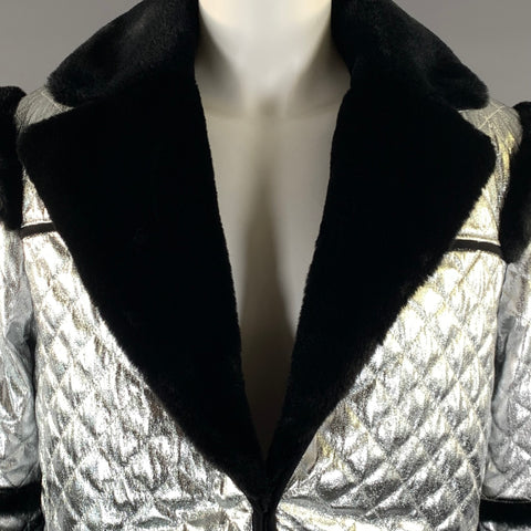 ALICE + OLIVIA Size M Silver Black Polyester Elastane Quilted Jacket