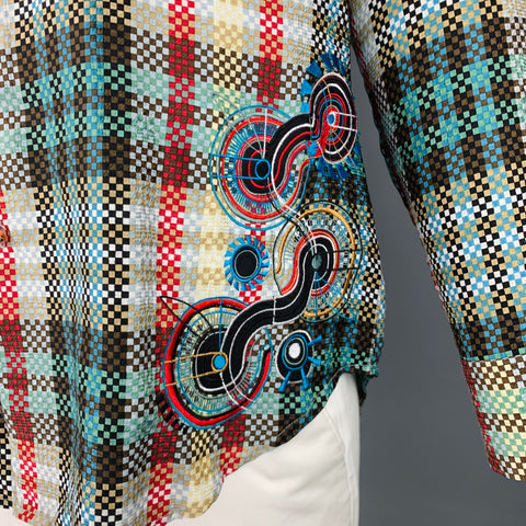 ROBERT GRAHAM Size L Limited Edition Multi Color Checker Silk Long Sleeve Shirt