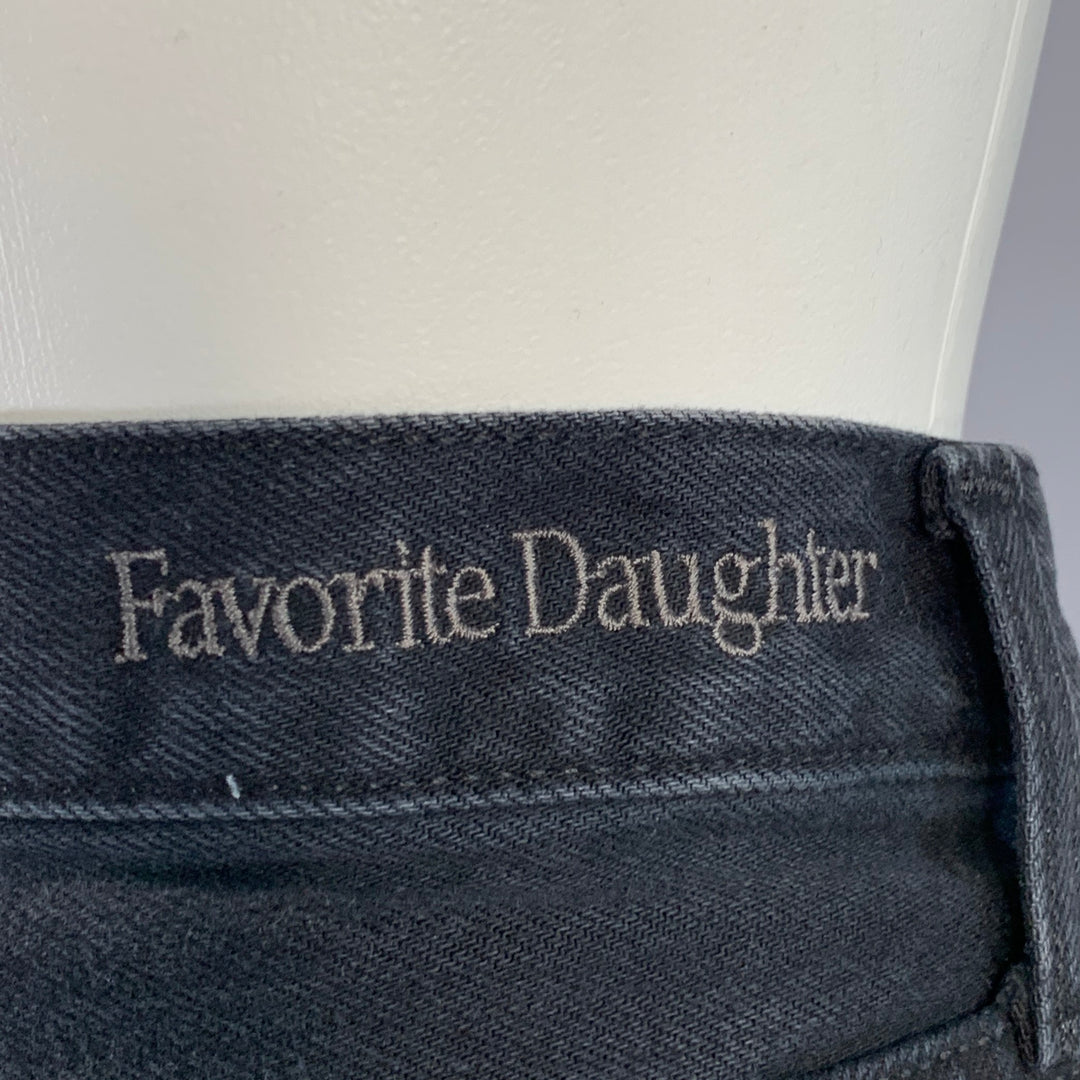 FAVORITE DAUGHTER Size 25 The Sadie Black Denim Twill Button Fly Midi Skirt