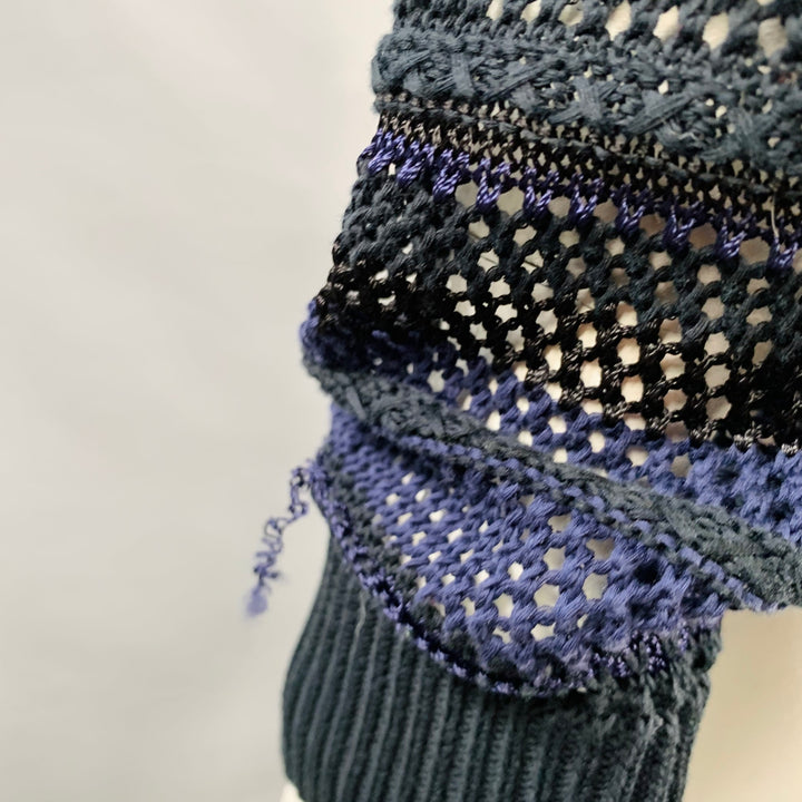 RAG & BONE Size L Navy Black Cotton Blend Textured Stripe Open Knit Pullover