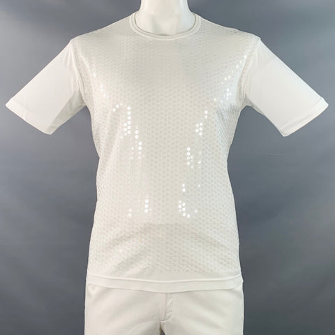 JUNYA WATANABE 2020 Size L White Sequined Cotton Jersey Crew Neck T-shirt