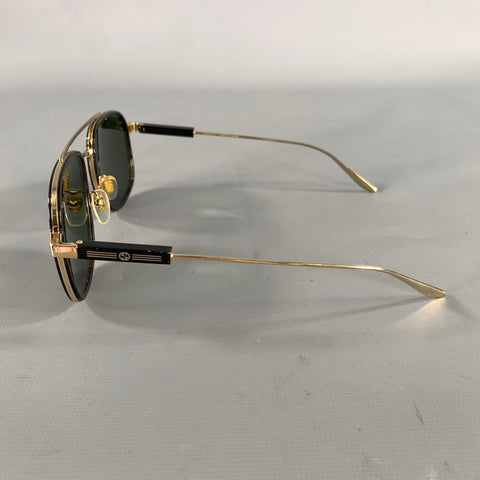 GUCCI Size One Size Gold Brown & Black Tortoise Metallic Sunglasses