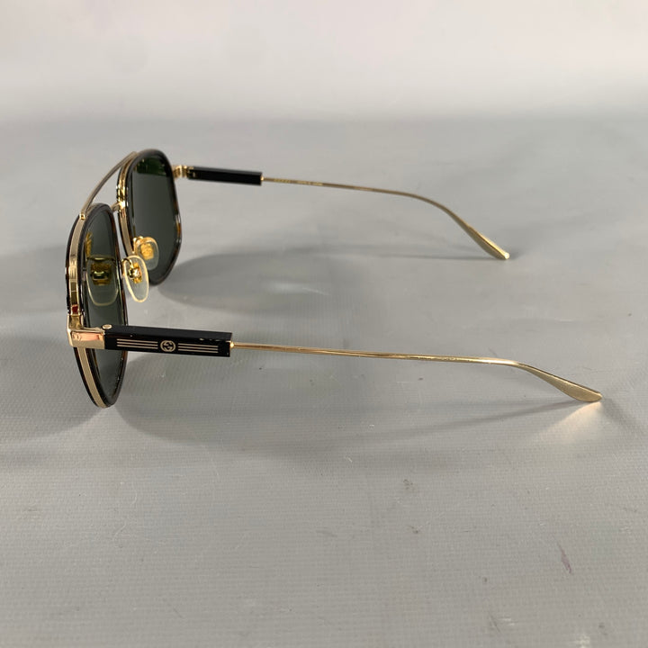 GUCCI Size One Size Gold Brown & Black Tortoise Metallic Sunglasses
