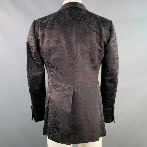 TOM FORD Size 40 Regular Black Jacquard Silk Cotton Linen Shawl Collar Tuxedo