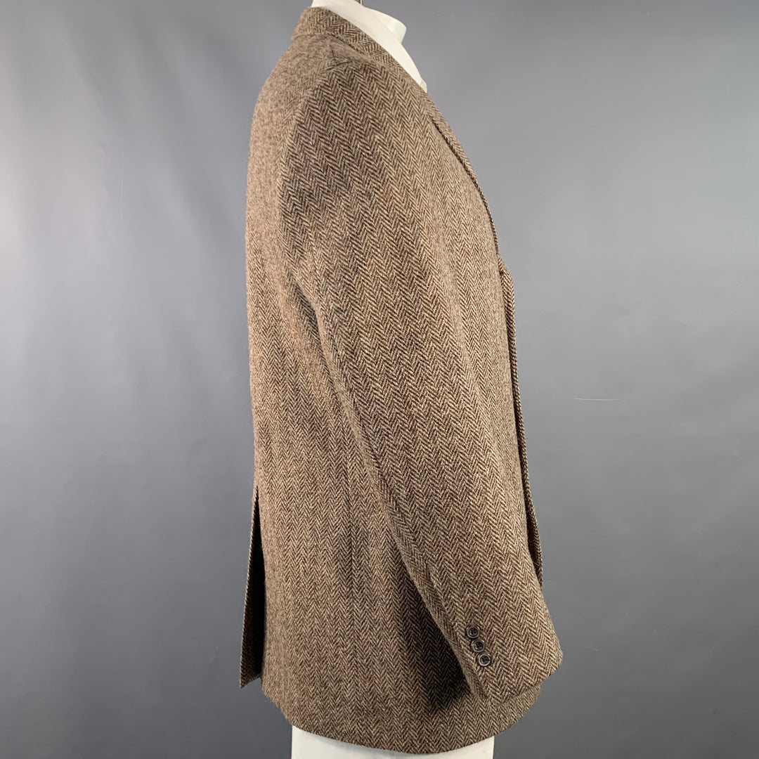 O'CONNELL'S Size 42 Long Brown Beige Herringbone Wool Sport Coat