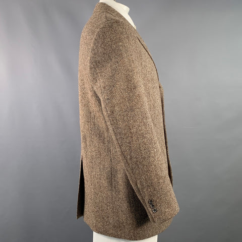O'CONNELL'S Size 42 Long Brown Beige Herringbone Wool Sport Coat