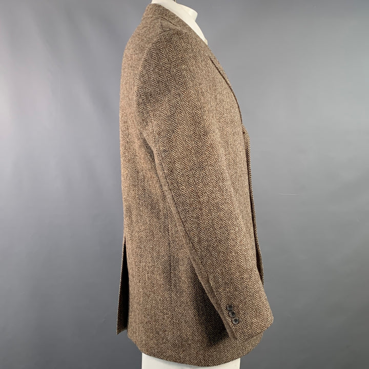 O'CONNELL'S Size 42 Long Brown Beige Herringbone Wool Sport Coat