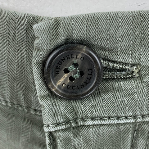 BRUNELLO CUCINELLI Talla 36 Pantalones casuales de mezcla de algodón a rayas verde oliva