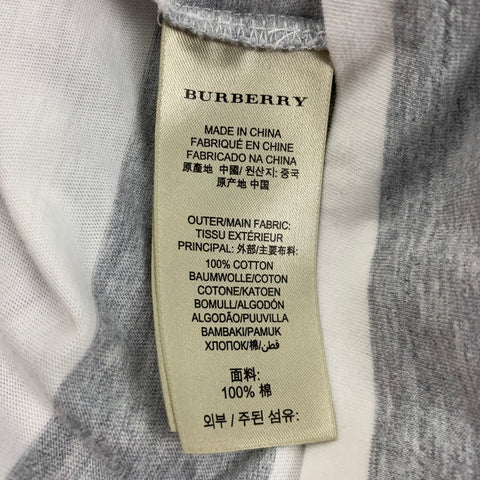 BURBERRY Taille L T-shirt à col rond en coton à rayures blanches et grises