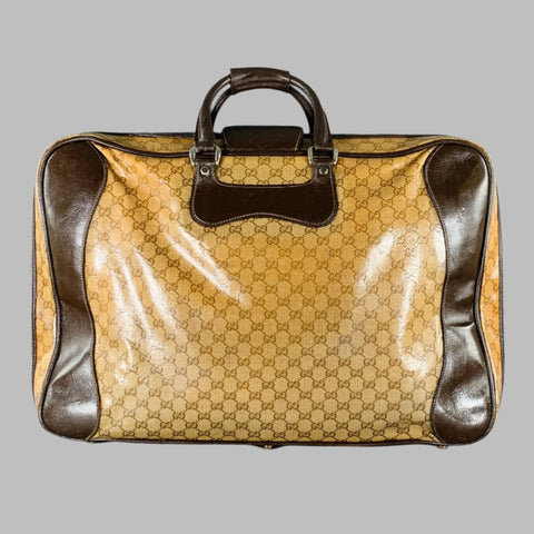 GUCCI Beige Brown Guccissima Monogram Coated Canvas Leather Suitcase