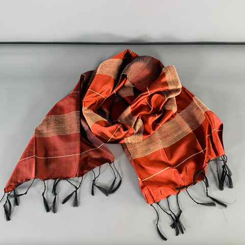 K.T.H Burgundy Cream Stripe Fringe Scarf