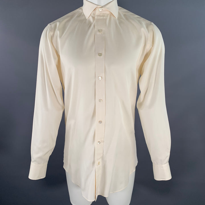HAMILTON Size S Beige Cotton Spread Collar Long Sleeve Shirt