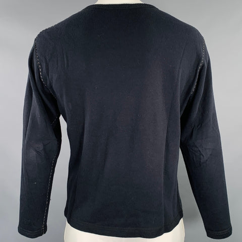 ISSEY MIYAKE Size L Black Taupe Contrast Stitch Cotton Crew Neck Pullover