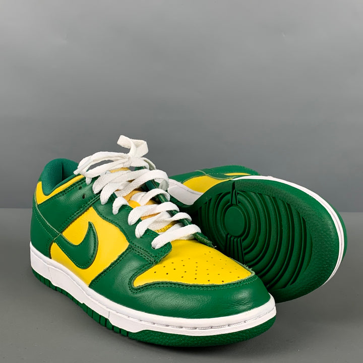 NIKE Size 6Y Yellow Green Color Block Leather Low Top Sneakers