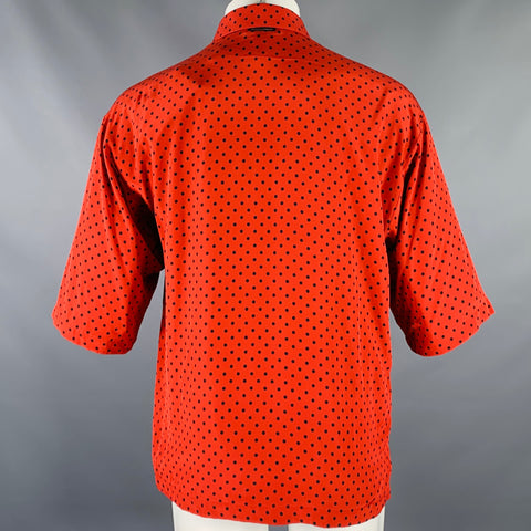 DOLCE & GABBANA Size 36 Red Black Polka Dot Silk Buttoned Short Sleeve Shirt