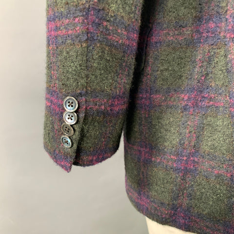 ROBERT TALBOTT Size 42 Regular Green Purple Plaid Alpaca Wool Sport Coat