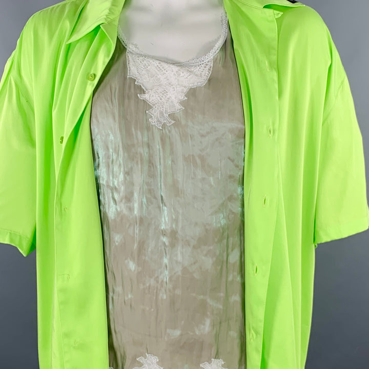 MARTINE ROSE Size L Lime Green Mixed Fabrics Layered Short Sleeve Shirt