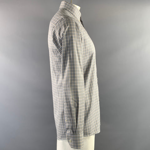 ETON Size 40 White and Multi Color Plaid Cotton Button Down Long Sleeve Shirt