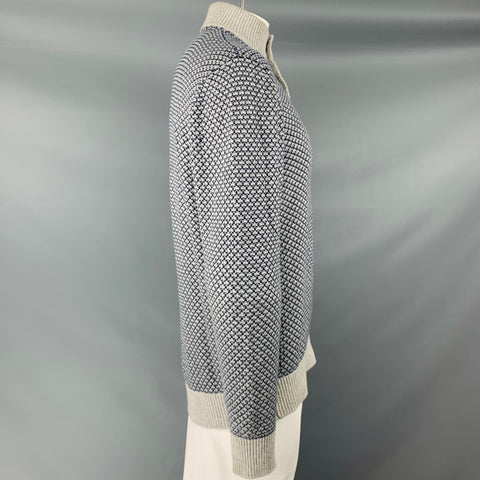 INIS MEAIN Size XL Navy Grey Knit Cotton Silk Cashmere Buttoned Pullover