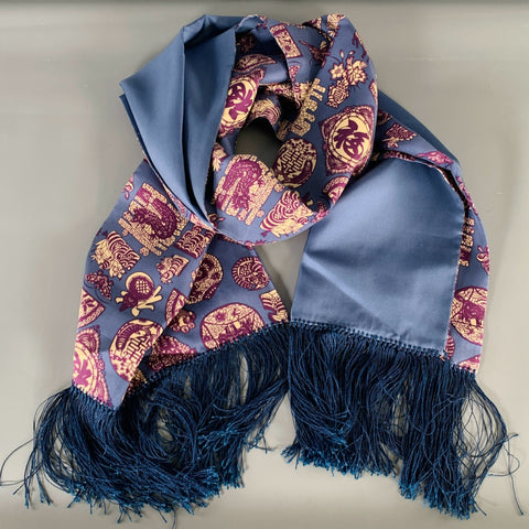 SHANGHAI TANG Blue Purple Chinoiserie Silk Scarf