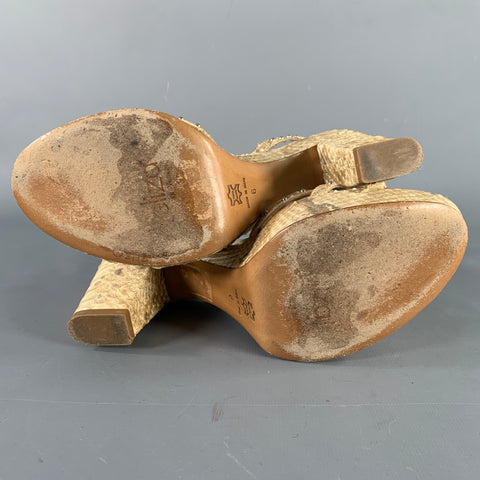 ELIZA Size 6 Beige Leather Embellishment Platform Sandals