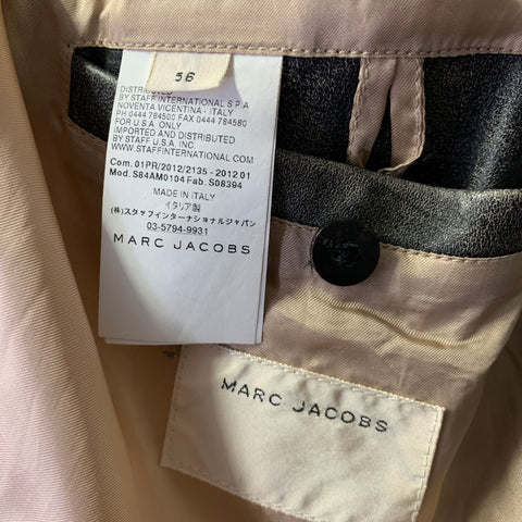 MARC JACOBS Size XXL Black Tan Distressed Leather Bomber Coat