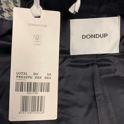 DONDUP Size 44 Grey Navy Houndstooth Wool Blend Single Breasted Notch Lapel Coat