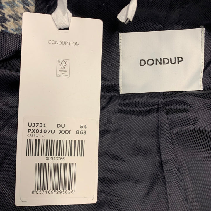 DONDUP Size 44 Grey Navy Houndstooth Wool Blend Single Breasted Notch Lapel Coat