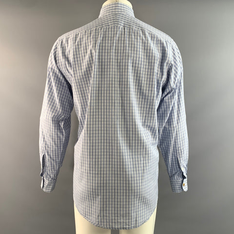 HERMES Size M Blue White Plaid Cotton Spread Collar Long Sleeve Shirt