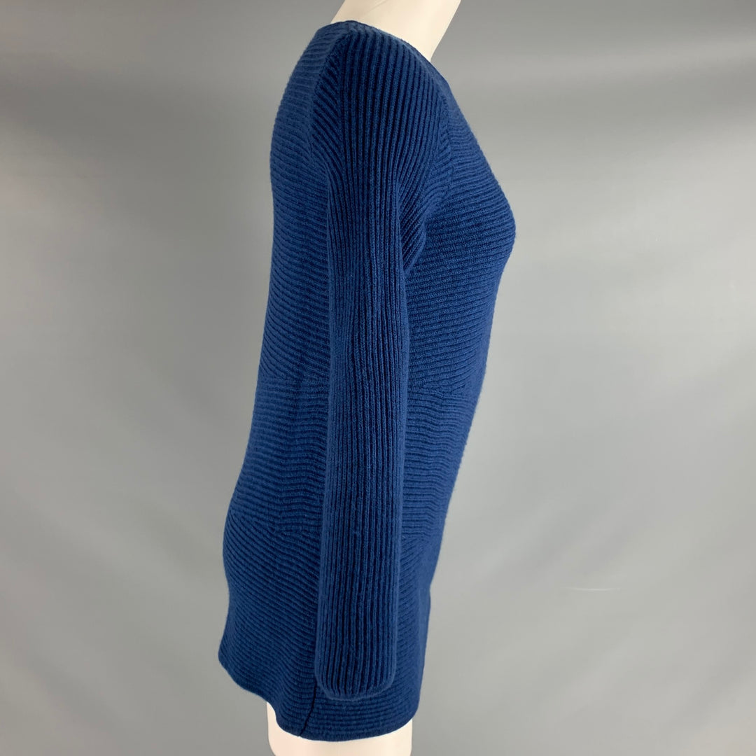 J.McLAUGHLIN Size M Blue Merino Wool Ribbed Crew-Neck Pullover