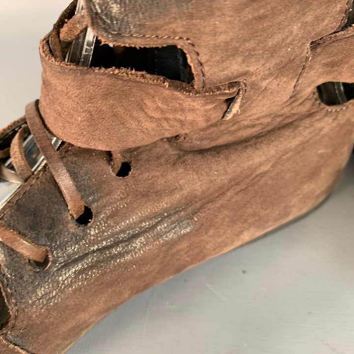 MARSELL Size 7.5 Brown Leather Gladiator Lace-Up Boots