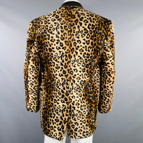 AAARDVARK'S Size 46 Brown Black Animal Print Rayon Shawl Collar Sport Coat