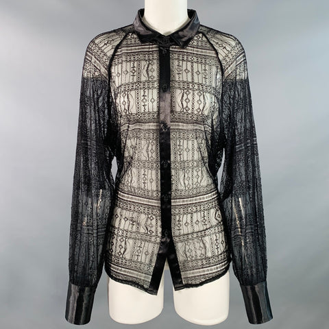JASON WU Size M Black Polyester Lace Raglan Sleeve Button Up Shirt