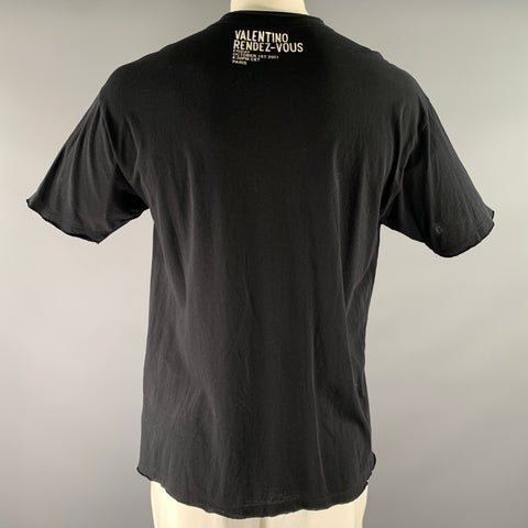 VALENTINO Size L Black Multi Color Graphic Cotton Oversized T shirt