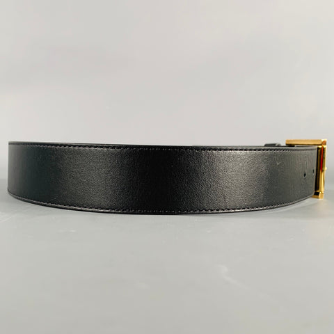VERSACE Size 34 Black Gold Greca Leather Belt