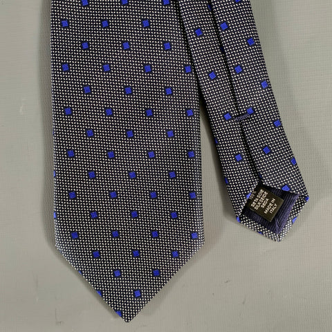 ERMENEGILDO ZEGNA Size Grey Navy Geometric Silk Tie