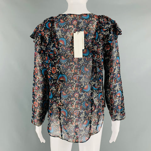VERONICA BEARD Taille 8 Blouse à volants en soie multicolore noire
