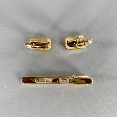 KENZO Gold Metal Monogram Cuff Links Tie Clip Set